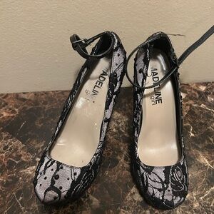 Madeline Girl  Black  and silver embellished lace stiletto heels -size 7
